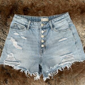 Altar’d State High Waited Distressed Light Blue Denim Shorts